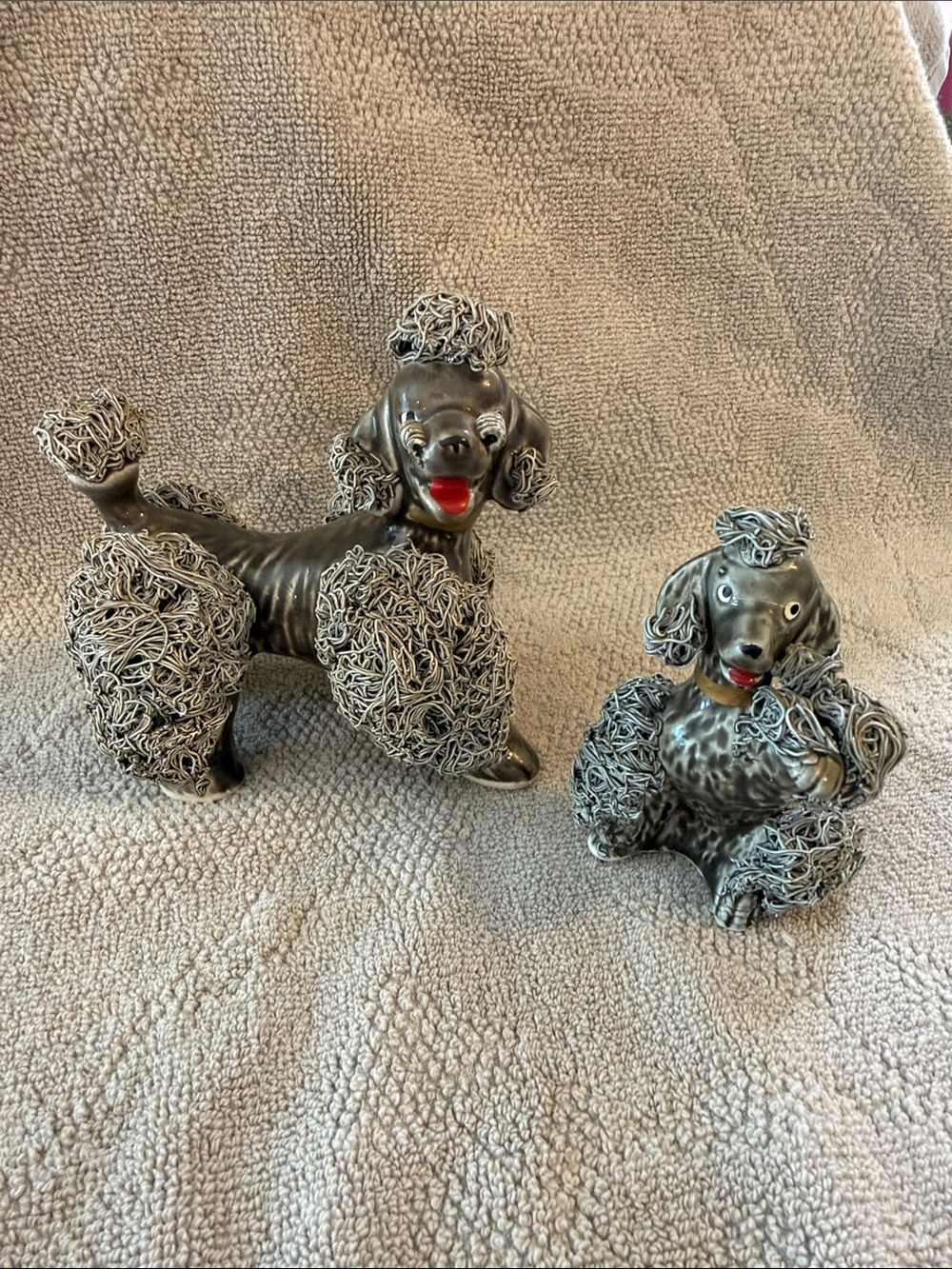 Thames Vintage Pair of Ceramic spaghetti Poodle Figurines - Gray